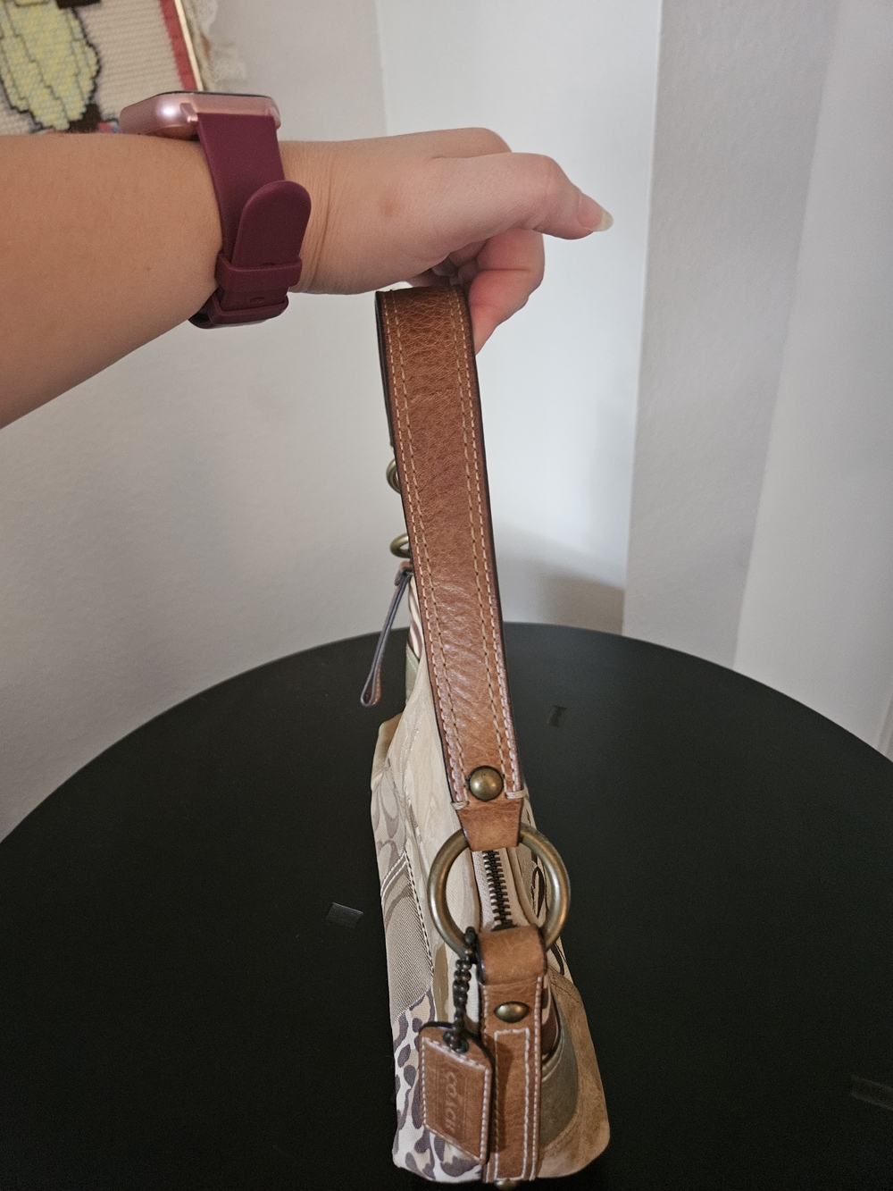 Vintage Coach Y2K Patchwork Neutral Leather Wristlet Shoulder Bag - tan - Picture 6 of 15